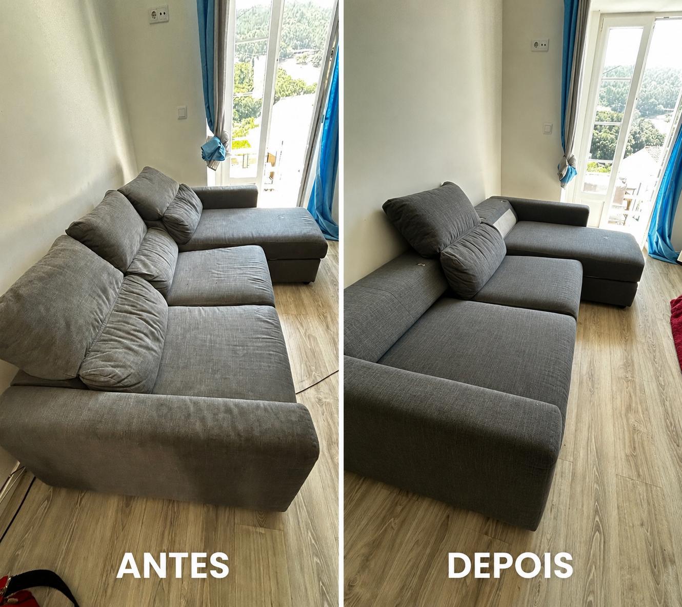 Sofá antes e depois da higienização D&L Clean